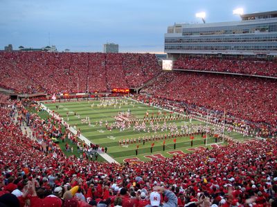 Over 80,000 fans at Memorial Stadium for the Nebraska Huskers, who attract over 80,000 people per ga
