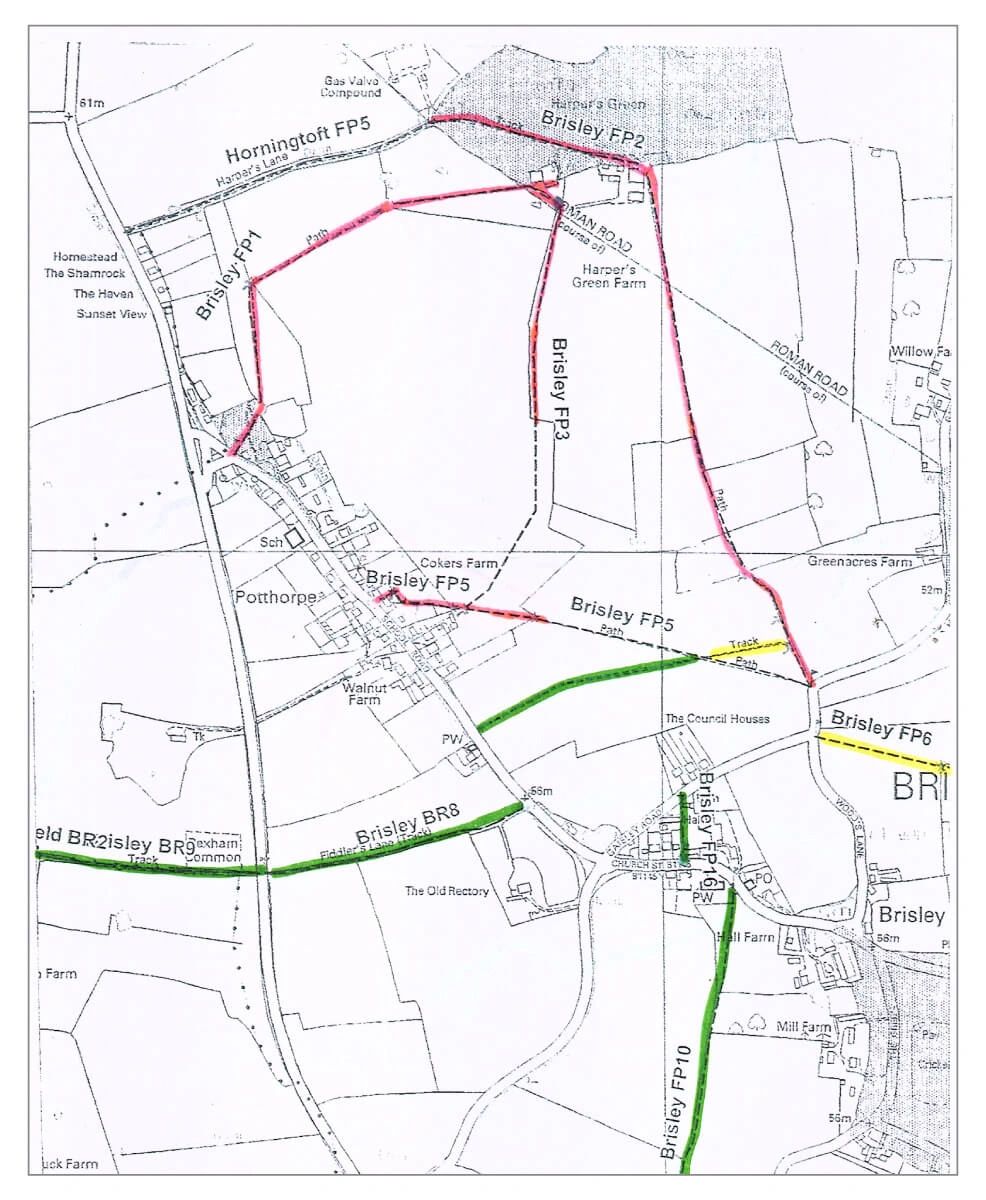 Brisley Village Norfolk - footpath map