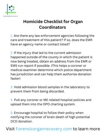 Forensic organ donation checklist