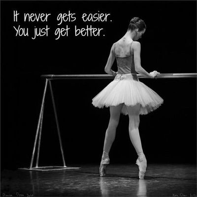Ballerina practicing with inspirational quote.