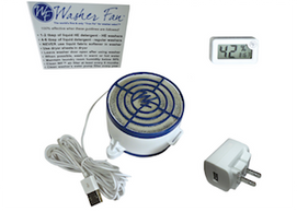 Washer Fan G5M kit with a power supply, humidity gauge, and magnets.