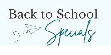 Back to School Specials with a paper airplane graphic.