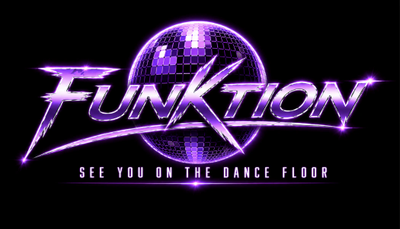 Funktion logo with a purple disco ball and dance floor message.