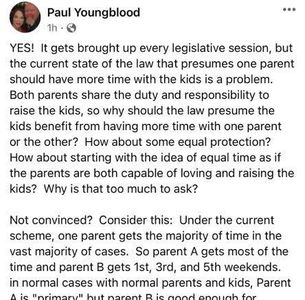 Attorney Paul Youngblood supports Texas HB 803 Equal Parenting bill