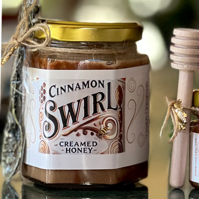 Cinnamon Creamed Honey with warm cinnamon flavor, creamy spreadable honey gift for fall and holidays