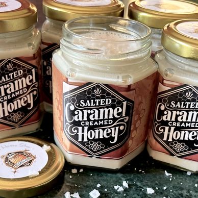 Salted Caramel Creamed Honey an elegant tea-time indulgence and  luxurious gourmet honey gift idea