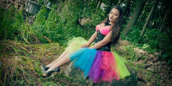 Neon Rainbow mid length tulle skirt, adult tutu , rave wear, UV Reactive clothing, Halloween costume