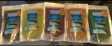 Fruit infused organic sea moss gel packages