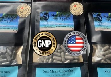 GMP certified Packages of Sea moss capsules and blends