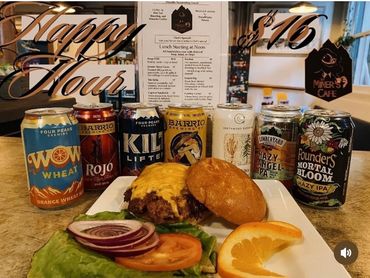 $16 burger and a beer Happy Hour Special available daily noon to close