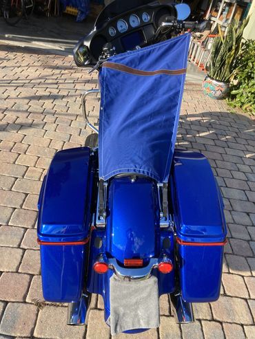 Chrome & cobalt duel the scorching sun. Custom Cruiser Canopy: Victory won.