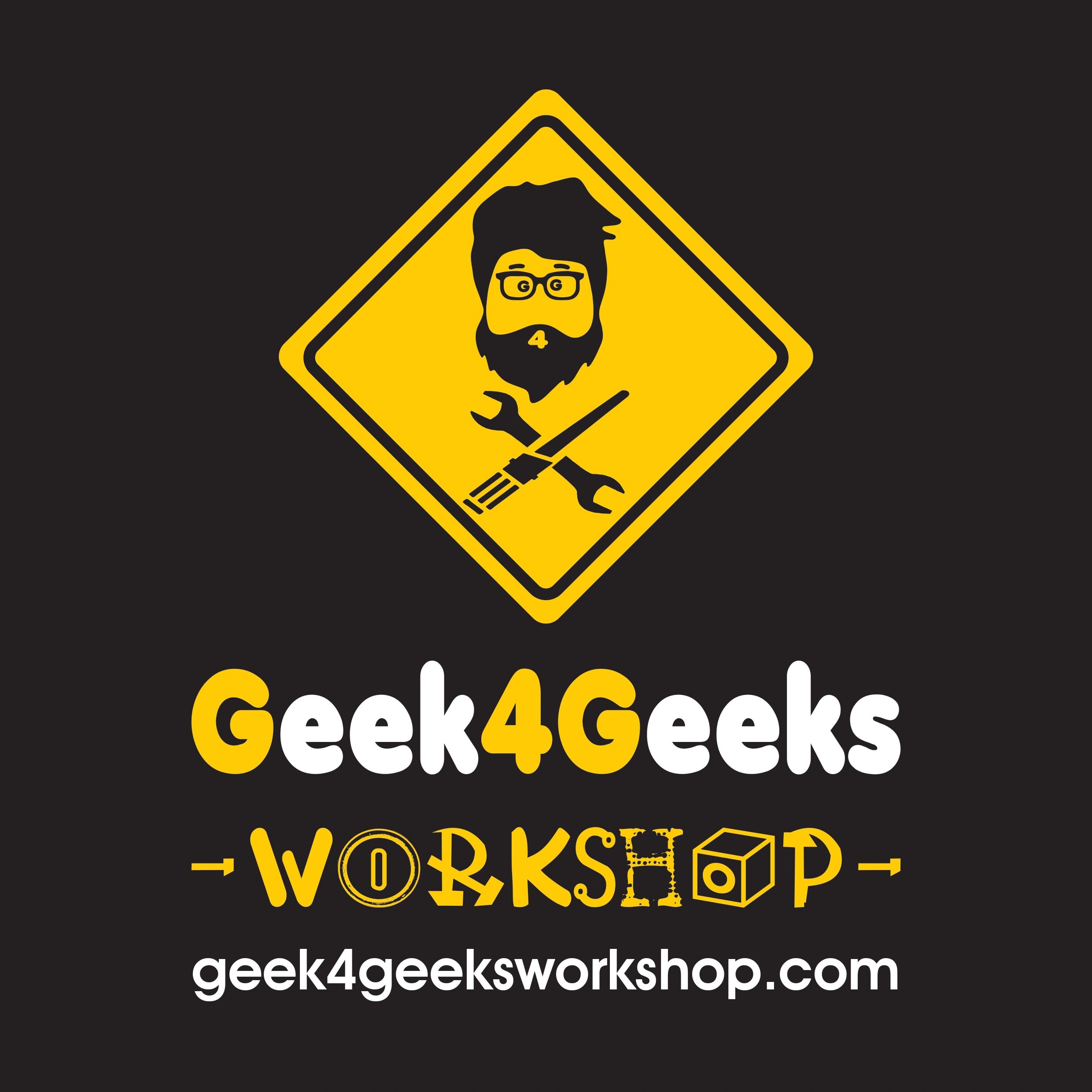 Geek4Geeks Workshop logo with a bearded man icon and creative text.