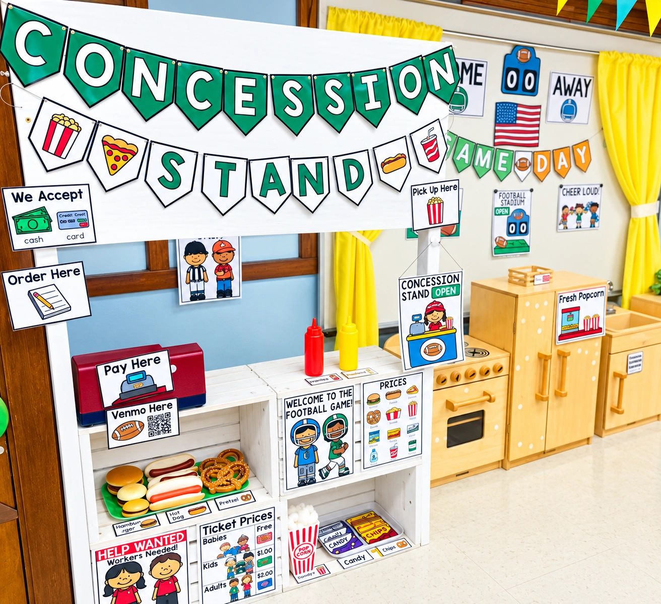 concession stand dramatic play center printables for a football themed pretend play