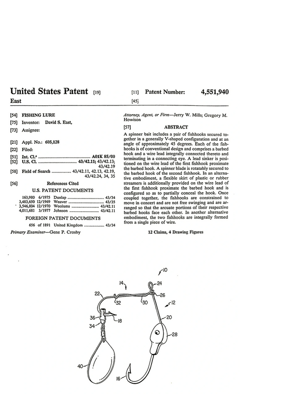 U.S. Patent for an Iron Claw Double Hook Spinnerbait..