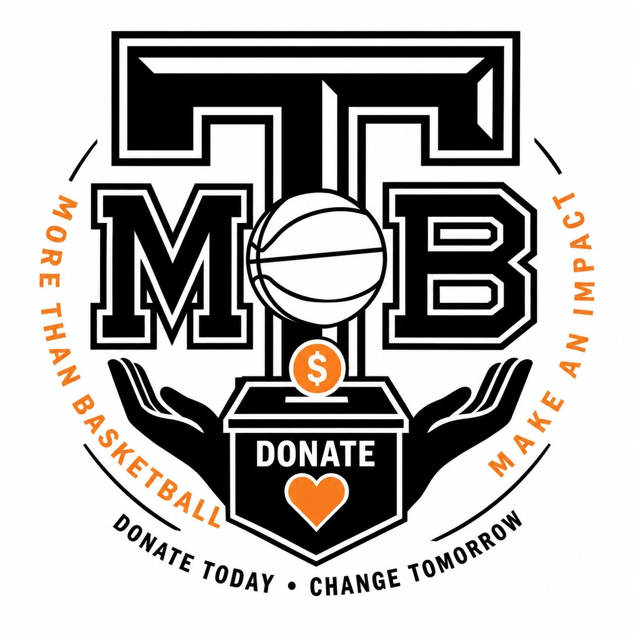Logo encouraging donations for basketball impact.