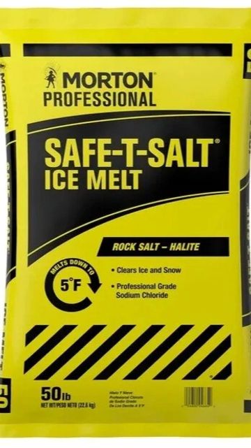 Morton Safe-T-Salt ice melt bag for clearing ice and snow.