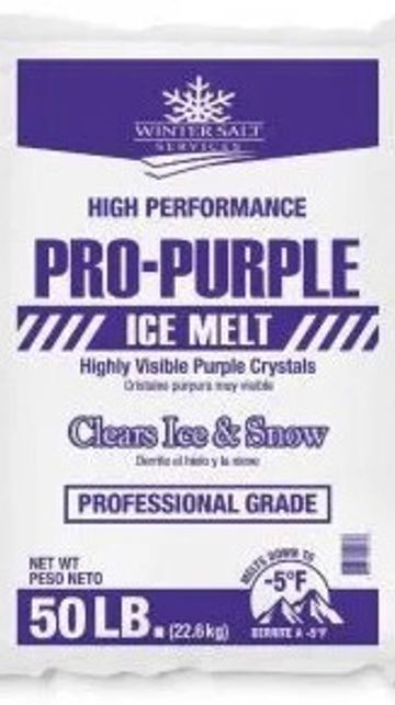 Winter Salt Pro-Purple ice melt bag for clearing ice and snow.