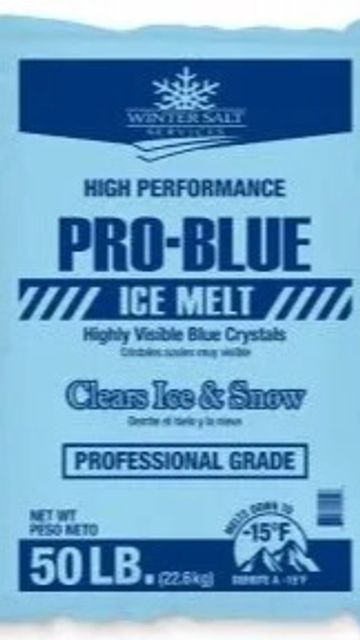 Bag of Winter Salt Pro-Blue Ice Melt for clearing ice and snow.