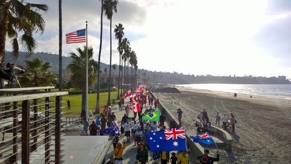 Image from overhead the Parade of Nations during Worlds in LaJolla.