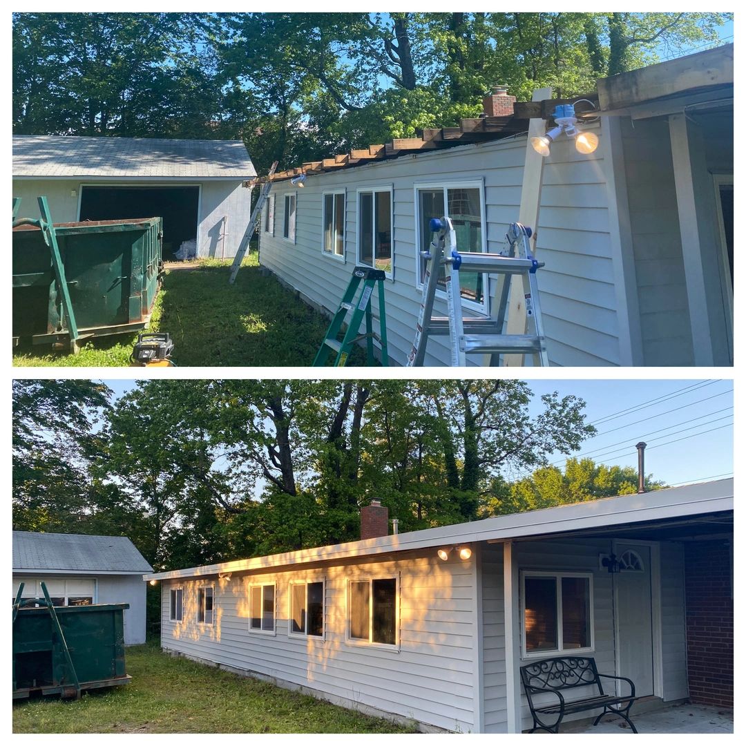 Before and After Photos of a Roof Repair Completed by ZHE Industries