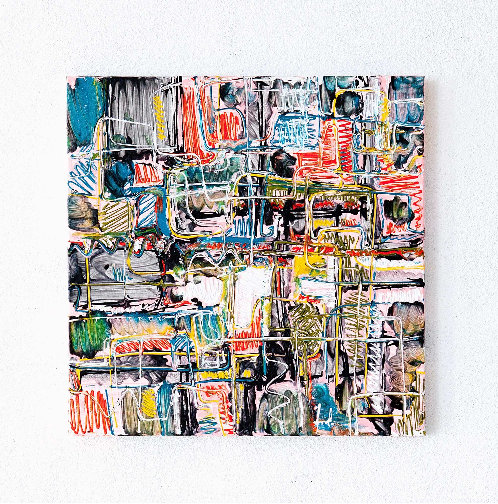 Pintura abstrata do pintor Adalierd (Adá) as linhas parecem animais, falam. colorida, expresionista