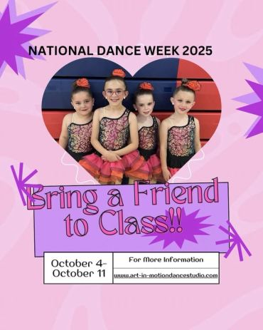 Four young girls in dance costumes promoting National Dance Week 2025.
