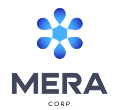 Blue abstract flower logo with 'MERA CORP.' text.