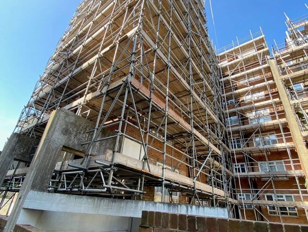 Scaffolding for repointing in Brighton , Sussex