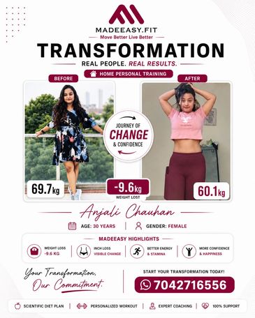 Before and after fitness transformation of a woman showing weight loss and confidence.