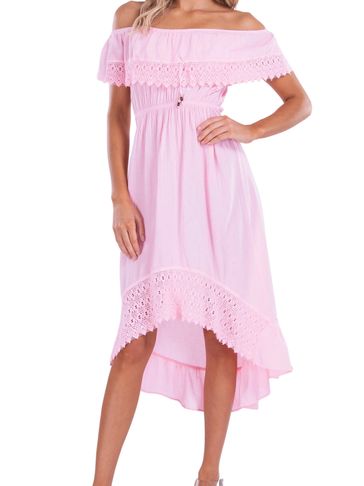 BB1083
Pretty in pink off the shoulder mid length dress