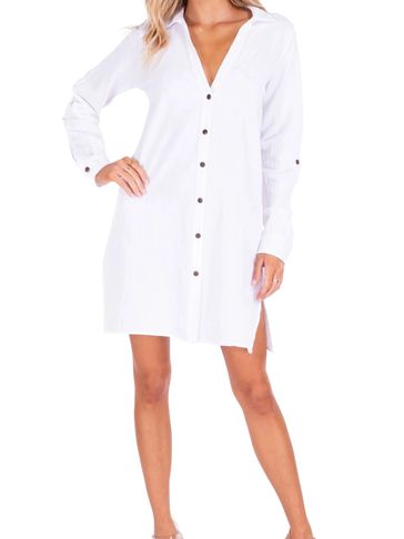 BB1408
Womans long white cotton tunic with collar