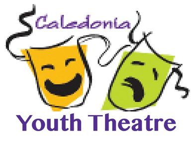 Logo with happy and sad masks representing Caledonia Youth Theatre.