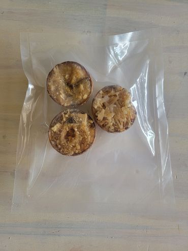 3 handmade Firestarters in vacuum-sealed packaging.