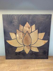 Lotus flower custom cnc real wood carved  stained wall art hanging