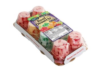 Pack of eight sugar-free creamy parfait desserts in assorted flavors.