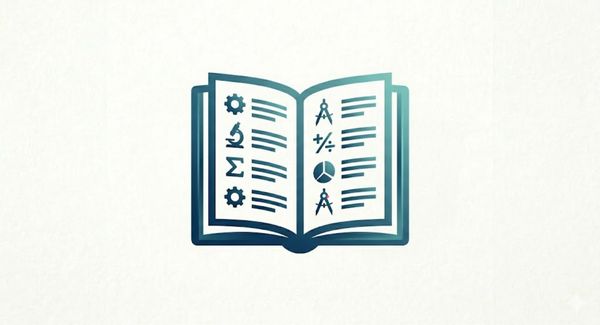 Illustration of an open book with scientific and mathematical icons.