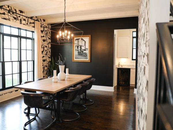 Dining room table with chairs.