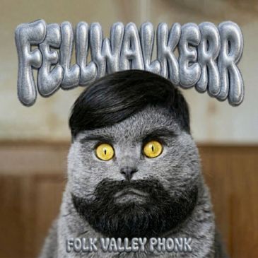 Katze mit menschlichem Gesicht und Bart unter dem Schriftzug "FELLWALKERR".