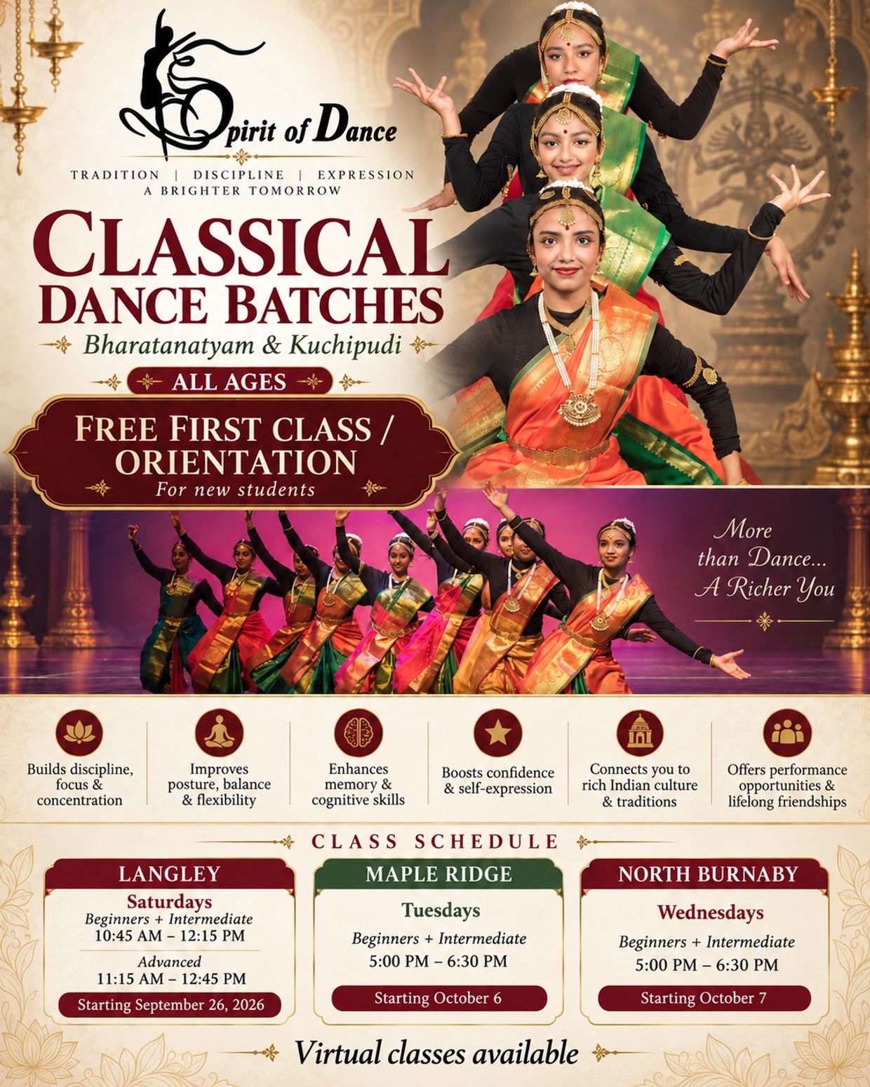 Classical dance batches for all ages with free orientation.