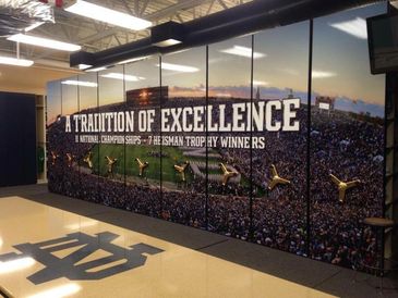 Storage wall wrap installed during the project where we wrapped the entire Notre Dame football locke