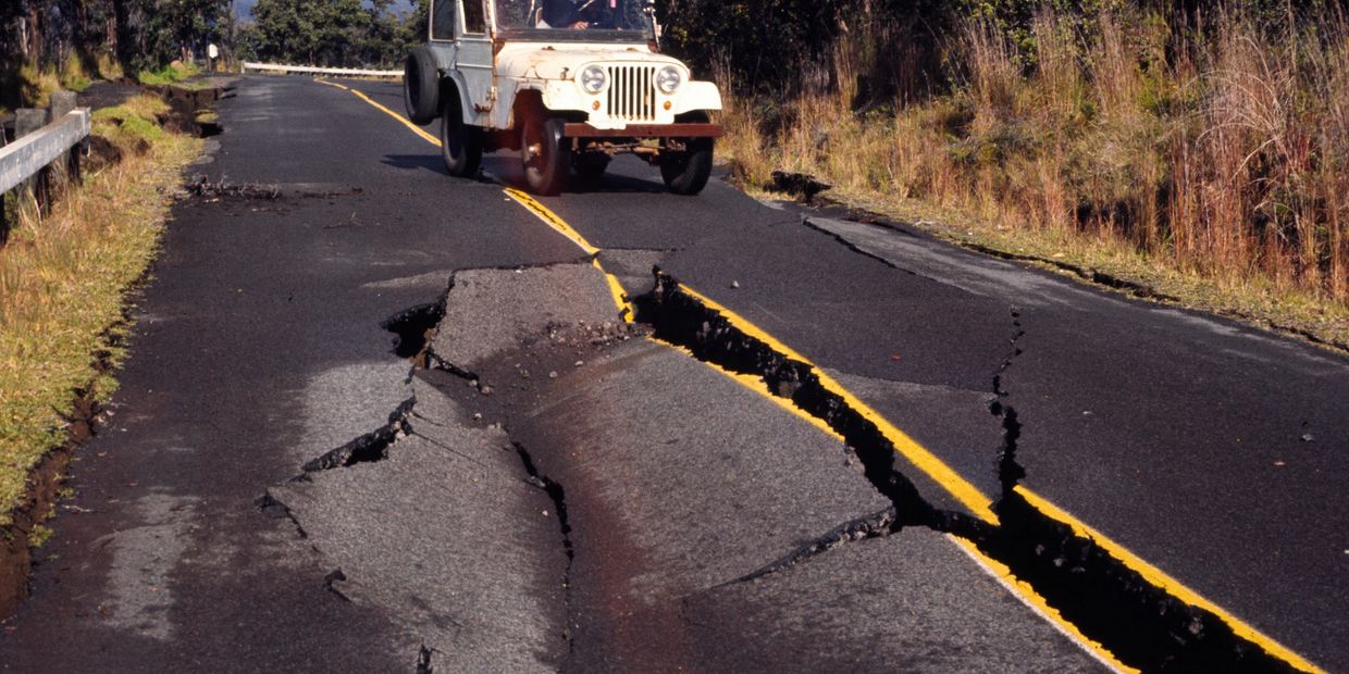 Crack in a road from earthquake
