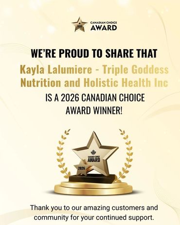 Kayla Lalumiere's Triple Goddess Nutrition wins 2026 Canadian Choice Award.
