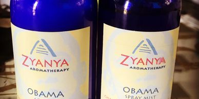 Product shot of Zyanya Aromatherapy Obama lotion and spray mist.