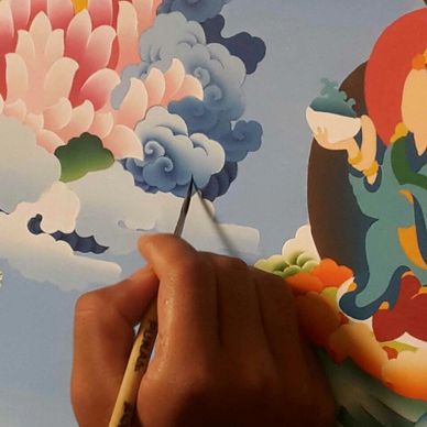 Shading cloud ;one of the stages of Thangka/Thanka painting process