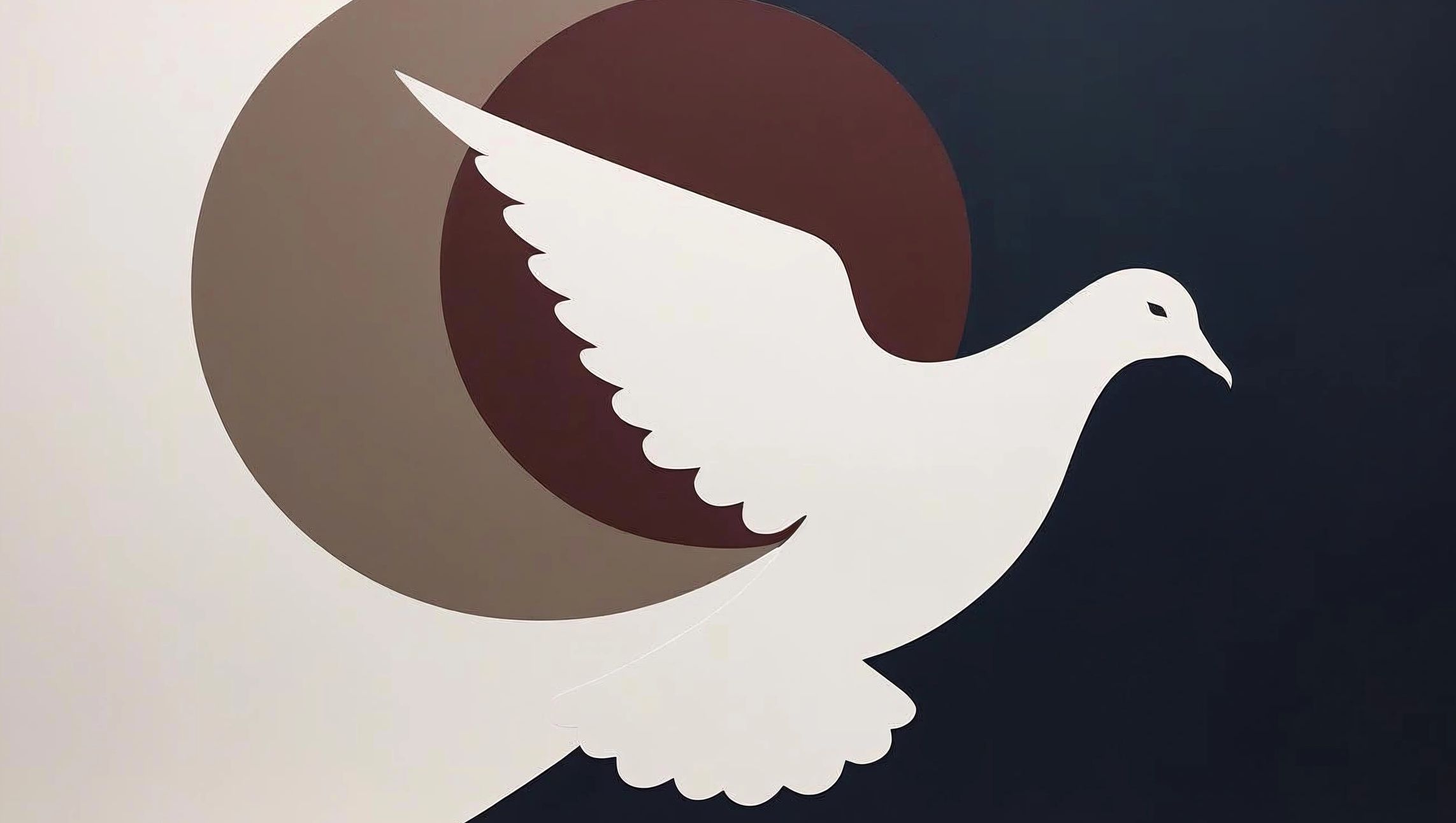 Minimalist white dove illustration with circular background.