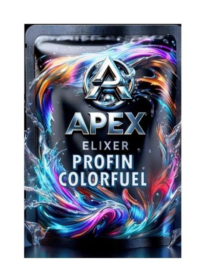 Colorful, dynamic packaging design for Apex Elixer Profin Colorfuel product.