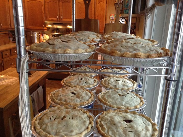 Tourtières cooling....for the freezer.
Pork , Lamb, Turkey wild mushrooms
Salmon potato leek, Vegan.