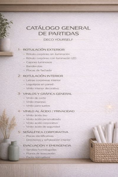 Catálogo de soluciones de rotulación profesional para empresas en Madrid y toda España.