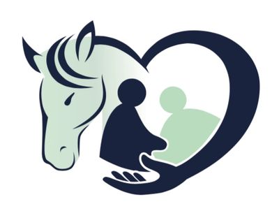 Horse head forming a heart shape with humans inside.