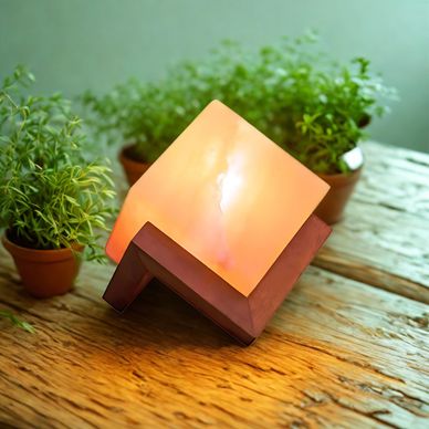 Himalayan Cube Salt Lamp | Wooden Base